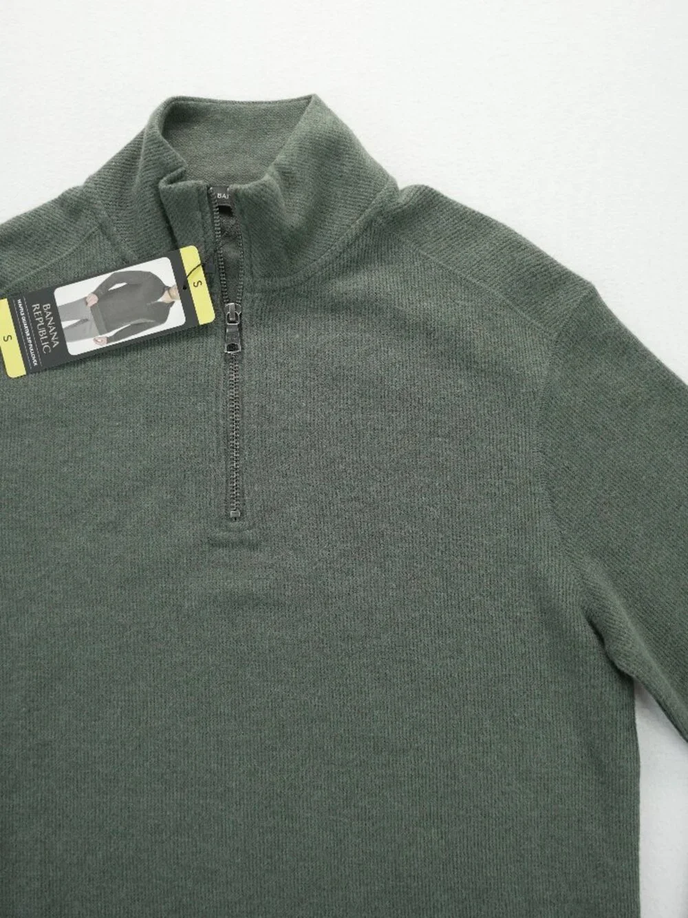 NWT Banana Republic Mens Waffle Quarter Zip Pullover, Green S‎